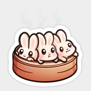 Steamed Buns - Steamer Basket Bunnies Sticker